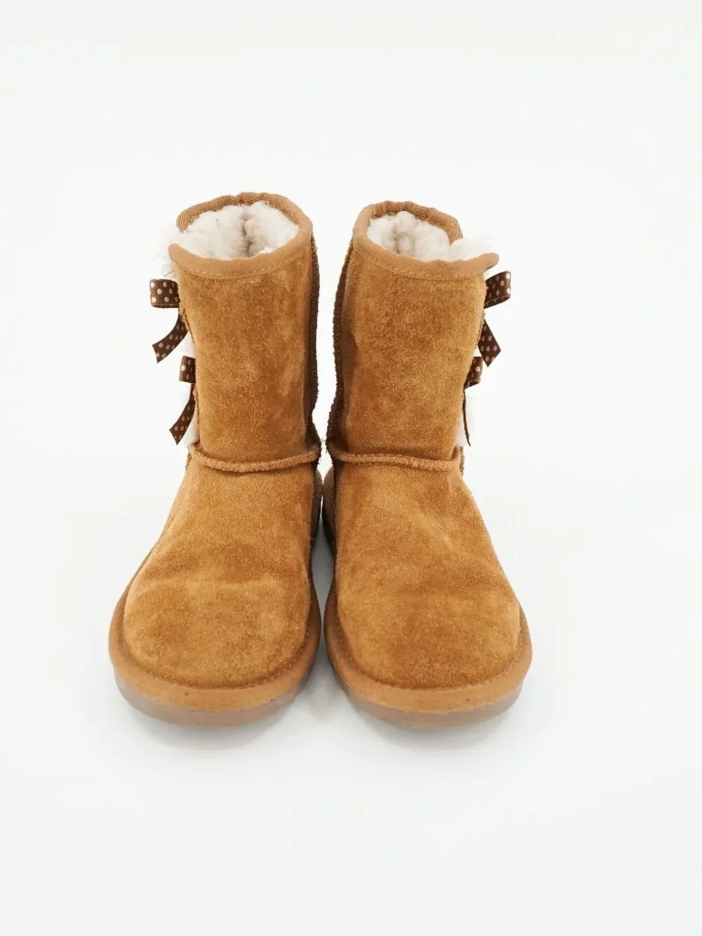 Koolaburra By Uggs Brown Suede Boots Girl Size 13 Chestnut Fur Bow Victoria